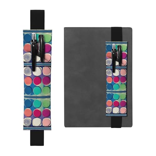 Schwarzes Leder-Stifthalter, Lesezeichen, rundes Farbpalettenmuster, hochwertiges PVC-Leder, elastisches Band, Design für Notizbücher, Tagebücher und Planer Schwarzes Leder-Stifthalter, Lesezeichen, rundes Farbpalettenmuster, hochwertiges PVC-Leder, elastisches Band, Design für Notizbücher, Tagebücher und Planer von WZYWHJ