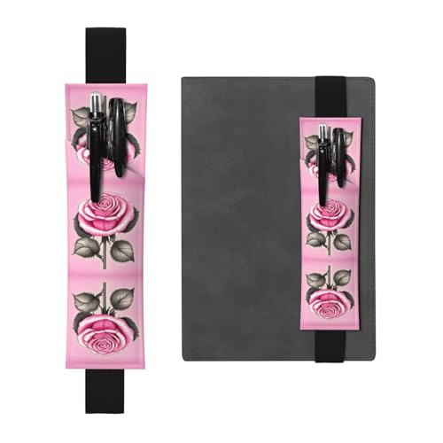 Schwarzes Leder-Stifthalter, Lesezeichen, schönes Rosenbild, Premium-PVC-Leder, elastisches Band, Design für Notizbücher, Tagebücher und Planer Schwarzes Leder-Stifthalter, Lesezeichen, schönes Rosenbild, Premium-PVC-Leder, elastisches Band, Design für Notizbücher, Tagebücher und Planer von WZYWHJ