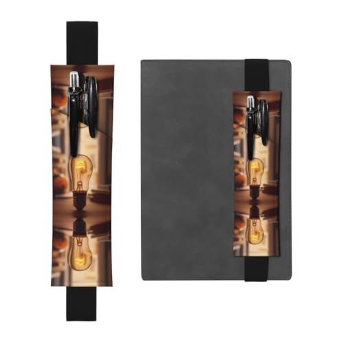 Schwarzes Leder-Stifthalter, Lesezeichen, warme Glühbirne, bedruckt, Premium-PVC-Leder, elastisches Band, Design für Notizbücher, Tagebücher und Planer Schwarzes Leder-Stifthalter, Lesezeichen, warme Glühbirne, bedruckt, Premium-PVC-Leder, elastisches Band, Design für Notizbücher, Tagebücher und Planer von WZYWHJ