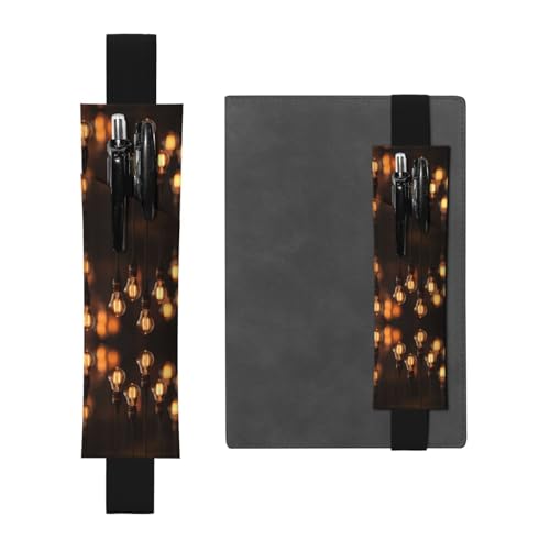 Schwarzes Leder-Stifthalter-Lesezeichen WZYWHJ einer Reihe von Glühbirnen. Bild – Premium-PVC-Leder, elastisches Band-Design für Notizbücher, Tagebücher und Planer von WZYWHJ