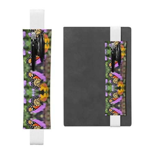 Weißes Leder-Stifthalter, Lesezeichen, Blumen- und Schmetterlingsmuster, Premium-PVC-Leder, elastisches Band, Design für Notizbücher, Tagebücher und Planer von WZYWHJ