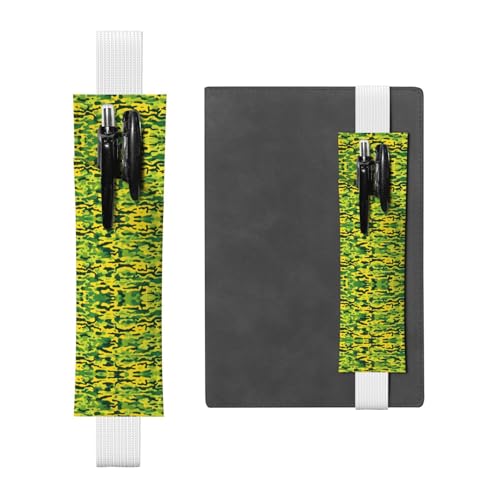 Weißes Leder-Stifthalter, Lesezeichen, Camouflage, gelbes und grünes Muster, Premium-PVC-Leder, elastisches Band, Design für Notizbücher, Tagebücher und Planer Weißes Leder-Stifthalter, Lesezeichen, Camouflage, gelbes und grünes Muster, Premium-PVC-Leder, elastisches Band, Design für Notizbücher, Tagebücher und Planer von WZYWHJ