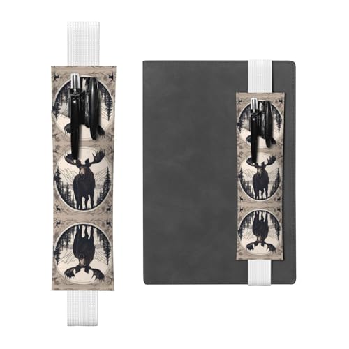 Weißes Leder-Stifthalter, Lesezeichen, Elch, Bär, Hirsch, bedruckt, Premium-PVC-Leder, elastisches Band, Design für Notizbücher, Tagebücher und Planer Weißes Leder-Stifthalter, Lesezeichen, Elch, Bär, Hirsch, bedruckt, Premium-PVC-Leder, elastisches Band, Design für Notizbücher, Tagebücher und Planer von WZYWHJ