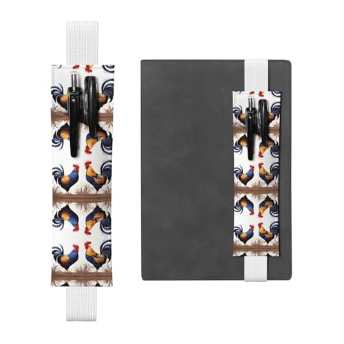 Weißes Leder-Stifthalter, Lesezeichen, Motiv: französische Hähne, Premium-PVC-Leder, elastisches Band, Design für Notizbücher, Tagebücher und Planer Weißes Leder-Stifthalter, Lesezeichen, Motiv: französische Hähne, Premium-PVC-Leder, elastisches Band, Design für Notizbücher, Tagebücher und Planer von WZYWHJ