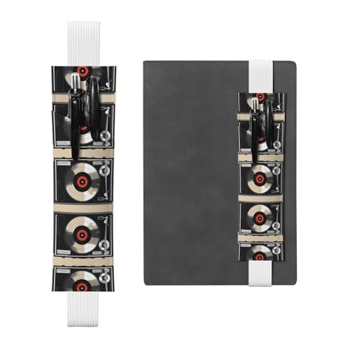 Weißes Leder-Stifthalter, Lesezeichen, Vintage, Vinyl-Schallplatte, bedruckt, Premium-PVC-Leder, elastisches Band, Design für Notizbücher, Tagebücher und Planer Weißes Leder-Stifthalter, Lesezeichen, Vintage, Vinyl-Schallplatte, bedruckt, Premium-PVC-Leder, elastisches Band, Design für Notizbücher, Tagebücher und Planer von WZYWHJ