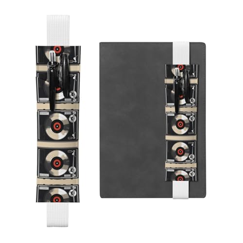 Weißes Leder-Stifthalter, Lesezeichen, Vintage-Stil, Vinyl-Schallplattenbild, Premium-PVC-Leder, elastisches Band, Design für Notizbücher, Tagebücher und Planer Weißes Leder-Stifthalter, Lesezeichen, Vintage-Stil, Vinyl-Schallplattenbild, Premium-PVC-Leder, elastisches Band, Design für Notizbücher, Tagebücher und Planer von WZYWHJ