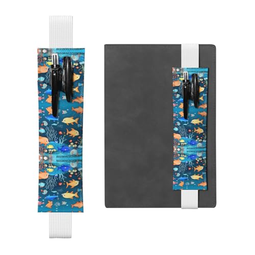 Weißes Leder-Stifthalter, Lesezeichen, WZYWHJ Blau, Unterwasserwelt der Fische, bedruckt, Premium-PVC-Leder, elastisches Band, Design für Notizbücher, Tagebücher und Planer von WZYWHJ