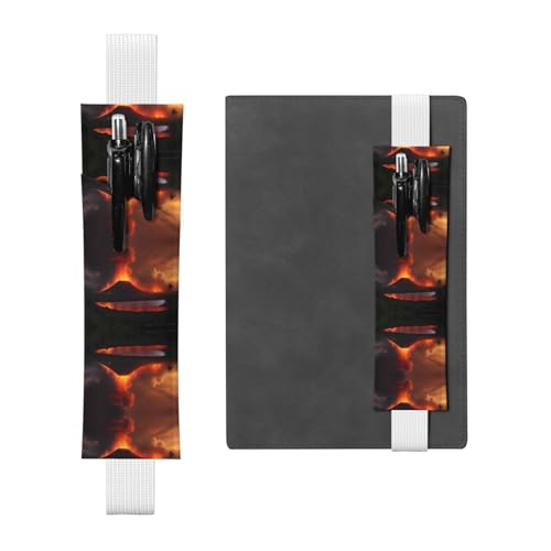 Weißes Leder-Stifthalter, Lesezeichen, WZYWHJ Der ausbrechende Kilauea-Vulkan-Muster, hochwertiges PVC-Leder, elastisches Band für Notizbücher, Tagebücher und Planer von WZYWHJ