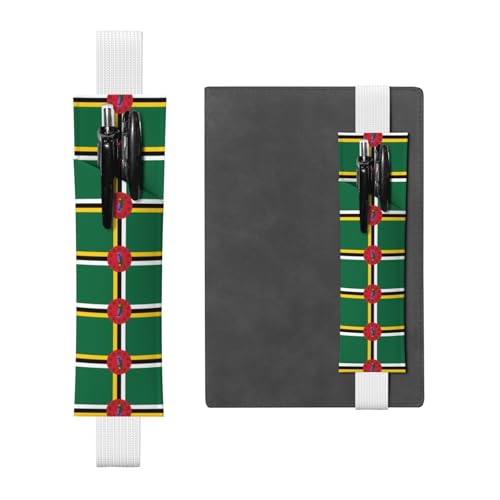 Weißes Leder-Stifthalter, Lesezeichen, WZYWHJ Flagge des Commonwealth of Dominica, bedruckt, Premium-PVC-Leder, elastisches Band, Design für Notizbücher, Zeitschriften und Planer von WZYWHJ