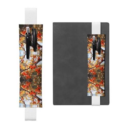 Weißes Leder-Stifthalter, Lesezeichen, WZYWHJ Persimmon bedruckt, Premium-PVC-Leder, elastisches Band-Design für Notizbücher, Tagebücher und Planer von WZYWHJ