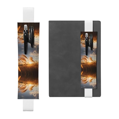 Weißes Leder-Stifthalter, Lesezeichen, WZYWHJ Schilfrohr im Wind, bedruckt – Premium-PVC-Leder, elastisches Band-Design für Notizbücher, Tagebücher und Planer von WZYWHJ