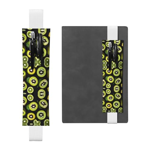 Weißes Leder-Stifthalter, Lesezeichen, WZYWHJ grünes Kiwi-Bild – Premium-PVC-Leder, elastisches Band-Design für Notizbücher, Tagebücher und Planer von WZYWHJ