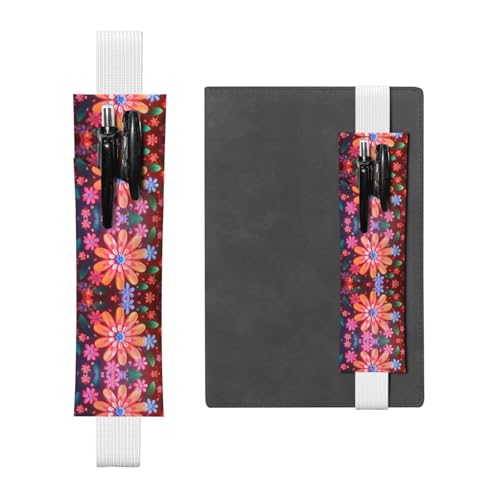 Weißes Leder-Stifthalter, Lesezeichen, WZYWHJ mit bunten Blumen bedruckt – Premium-PVC-Leder, elastisches Band für Notizbücher, Tagebücher und Planer von WZYWHJ