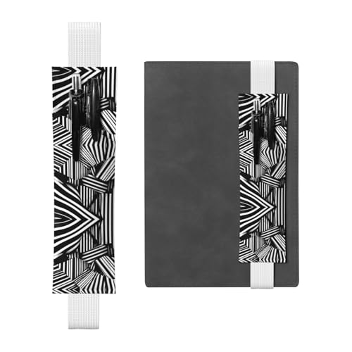 Weißes Leder-Stifthalter, Lesezeichen, WZYWHJ mit geometrischen Linien, Premium-PVC-Leder, elastisches Band, Design für Notizbücher, Tagebücher und Planer von WZYWHJ