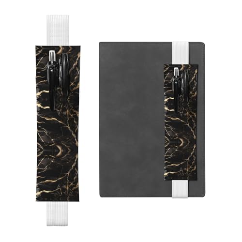 Weißes Leder-Stifthalter, Lesezeichen, WZYWHJ mit schwarz-goldenem Marmor-Druck, Premium-PVC-Leder, elastisches Band-Design für Notizbücher, Tagebücher und Planer von WZYWHJ