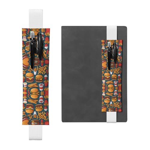 Weißes Leder-Stifthalter, Lesezeichen, WZYWHJ mit vielen leckeren Lebensmitteln, Premium-PVC-Leder, elastisches Band-Design für Notizbücher, Tagebücher und Planer von WZYWHJ