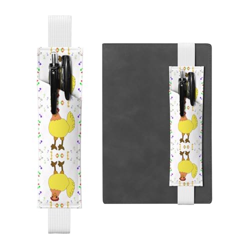 Weißes Leder-Stifthalter, Lesezeichen, WZYWHJ singende Henne Bild – Premium-PVC-Leder, elastisches Band-Design für Notizbücher, Tagebücher und Planer von WZYWHJ