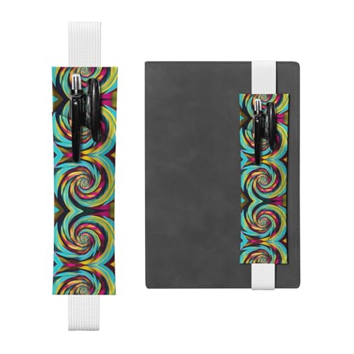 Weißes Leder-Stifthalter, Lesezeichen, buntes Wirbelmuster, Premium-PVC-Leder, elastisches Band, Design für Notizbücher, Tagebücher und Planer Weißes Leder-Stifthalter, Lesezeichen, buntes Wirbelmuster, Premium-PVC-Leder, elastisches Band, Design für Notizbücher, Tagebücher und Planer von WZYWHJ