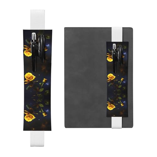 Weißes Leder-Stifthalter, Lesezeichen, gelbe Rosen, Sternennacht, Bild – Premium-PVC-Leder, elastisches Band, Design für Notizbücher, Tagebücher und Planer Weißes Leder-Stifthalter, Lesezeichen, gelbe Rosen, Sternennacht, Bild – Premium-PVC-Leder, elastisches Band, Design für Notizbücher, Tagebücher und Planer von WZYWHJ