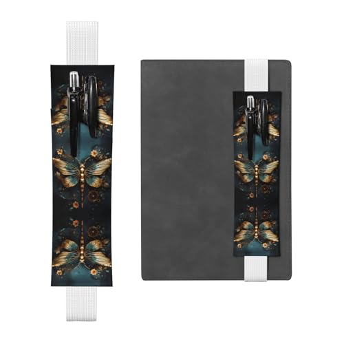 Weißes Leder-Stifthalter, Lesezeichen, goldfarben, zarte Libellen-Blume, bedruckt, Premium-PVC-Leder, elastisches Band, Design für Notizbücher, Tagebücher und Planer Weißes Leder-Stifthalter, Lesezeichen, goldfarben, zarte Libellen-Blume, bedruckt, Premium-PVC-Leder, elastisches Band, Design für Notizbücher, Tagebücher und Planer von WZYWHJ