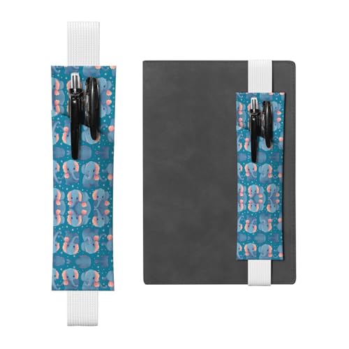 Weißes Leder-Stifthalter, Lesezeichen, niedliches Elefantenmuster, Premium-PVC-Leder, elastisches Band, Design für Notizbücher, Tagebücher und Planer von WZYWHJ