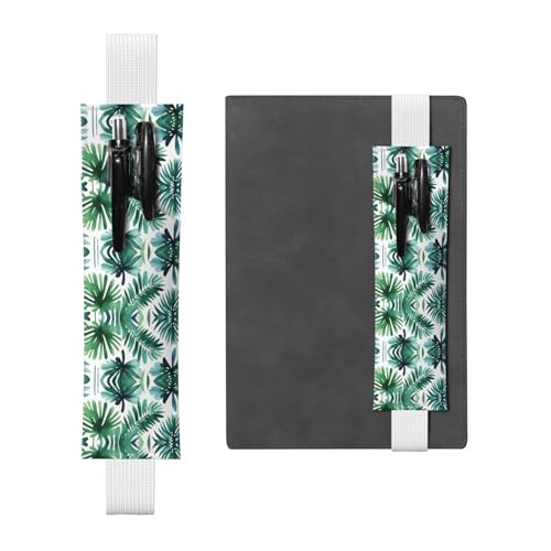 Weißes Leder-Stifthalter, Lesezeichen, tropische Palmenblätter, Aquarell-Muster, Premium-PVC-Leder, elastisches Band, Design für Notizbücher, Tagebücher und Planer Weißes Leder-Stifthalter, Lesezeichen, tropische Palmenblätter, Aquarell-Muster, Premium-PVC-Leder, elastisches Band, Design für Notizbücher, Tagebücher und Planer von WZYWHJ