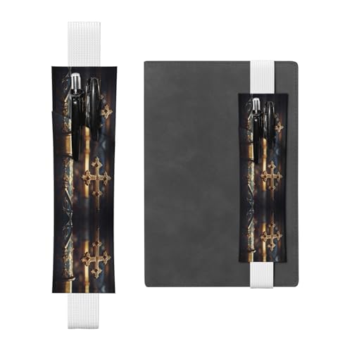 Weißes Leder Stifthalter Lesezeichen WZYWHJ Antik Kupfer Kreuz Bild – Premium-PVC-Leder Gummiband Design für Notizbücher, Tagebücher und Planer von WZYWHJ