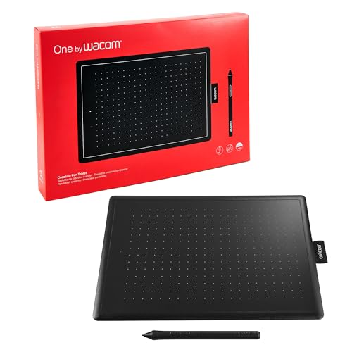 One by Wacom Stifttablett mit drucksensitivem Stift, geeignet für Windows, Mac & Chromebook, Medium, schwarz / rot von Wacom
