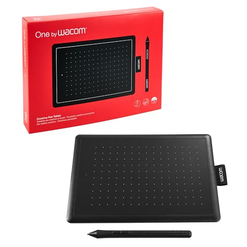 One by Wacom Stifttablett mit drucksensitivem Stift, geeignet für Windows, Mac & Chromebook, Small, schwarz / rot von Wacom