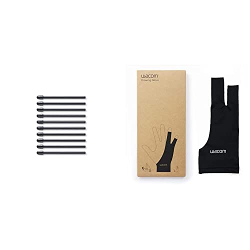 Wacom ACK22211 Set mit 10 Standard-Spitzen für Pro Pen 2, Schwarz & Wacom Drawing Glove – Handschuh zum Zeichnen auf dem Grafik-Display, Black, Unique Size von Wacom