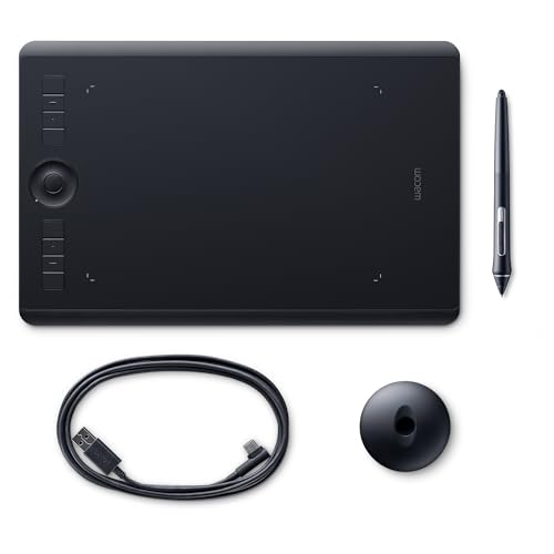 Wacom Intuos Pro Medium Grafik-Tablett mit Bluetooth-Funktion – Beliebtes Format für digitales Zeichnen und Fotoretusche mit besonders hoher Drucksensitivität und anpassbaren Befehlstasten, Schwarz von Wacom