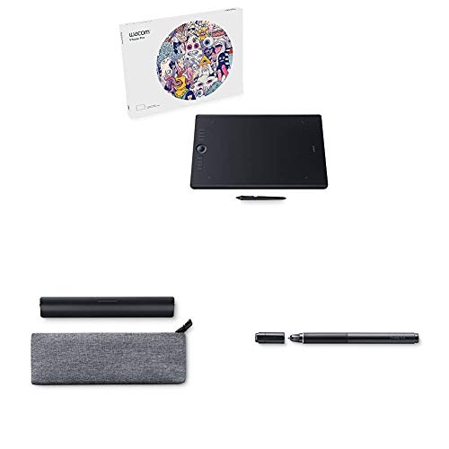 Wacom Intuos Pro Stifttablett Größe L, Grafiktablett (inkl. Wacom Pro Pen 2 Eingabestift mit verschiedenen Spitzen, geeignet für Windows & Apple) + Paper Clip + Finetip Pen von Wacom