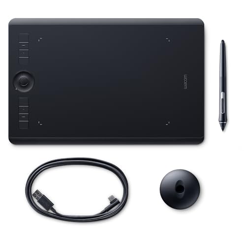 Wacom Intuos Pro Stifttablett Größe M, Grafiktablett (inkl. Pro Pen 2 Eingabestift mit verschiedenen Spitzen, geeignet für Windows & Apple), Schwarz von Wacom