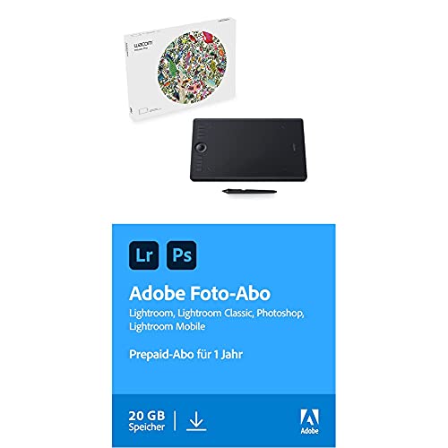 Wacom Intuos Pro Stifttablett Größe M, Grafiktablett + Adobe Creative Cloud Foto-ABO mit 20GB: Photoshop und Lightroom | 1 Jahreslizenz | PC/Mac Online Code & Download von Wacom