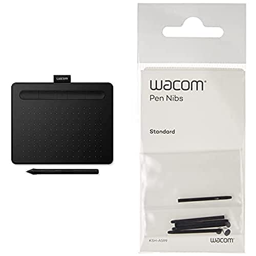 Wacom Intuos S Stift-Tablett (mit druckempfindlichem Stift & Bluetooth-Mobiles Zeichentablett) schwarz - Ideal für Home-Office & E-Learning & Standard Stiftspitzen, schwarz 5-TLG. von Wacom