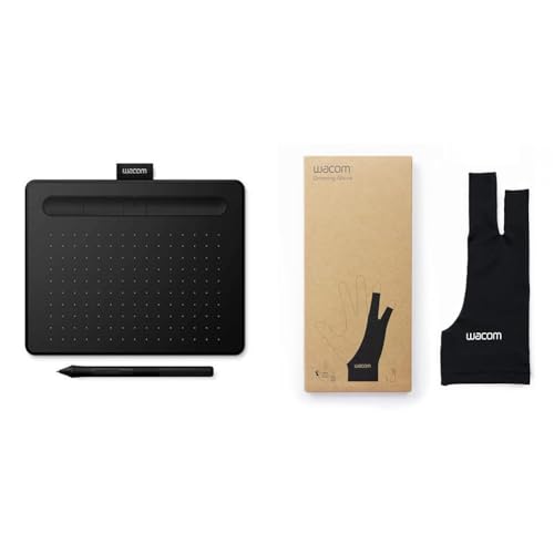 Wacom Intuos Small Zeichentablett Bluetooth & Drawing Glove – Handschuh zum Zeichnen auf dem Grafik-Display (für Rechts- und Linkshänder, Zeichenhandschuh, schwarz), Black, Unique Size von Wacom