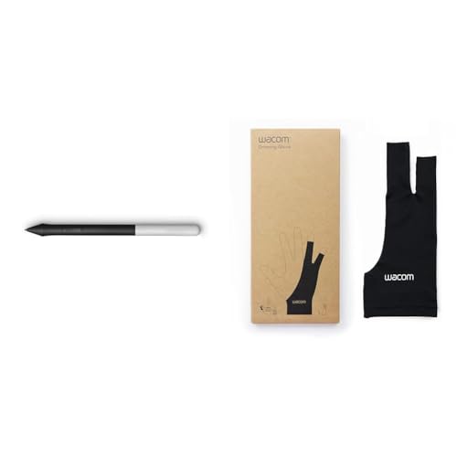 Wacom Pen für DTC133 Schwarz & Drawing Glove – Handschuh zum Zeichnen auf dem Grafik-Display (für Rechts- und Linkshänder, Zeichenhandschuh, schwarz), Black, Unique Size von Wacom