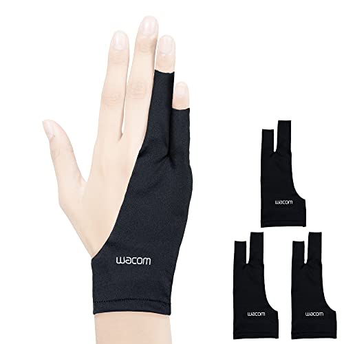 Wacom Zeichenhandschuh, Zwei-Finger-Künstler-Handschuh für Zeichentablet-Stift-Display, 90% recyceltes Material, umweltfreundlich, Einheitsgröße (3er-Pack), Schwarz von Wacom