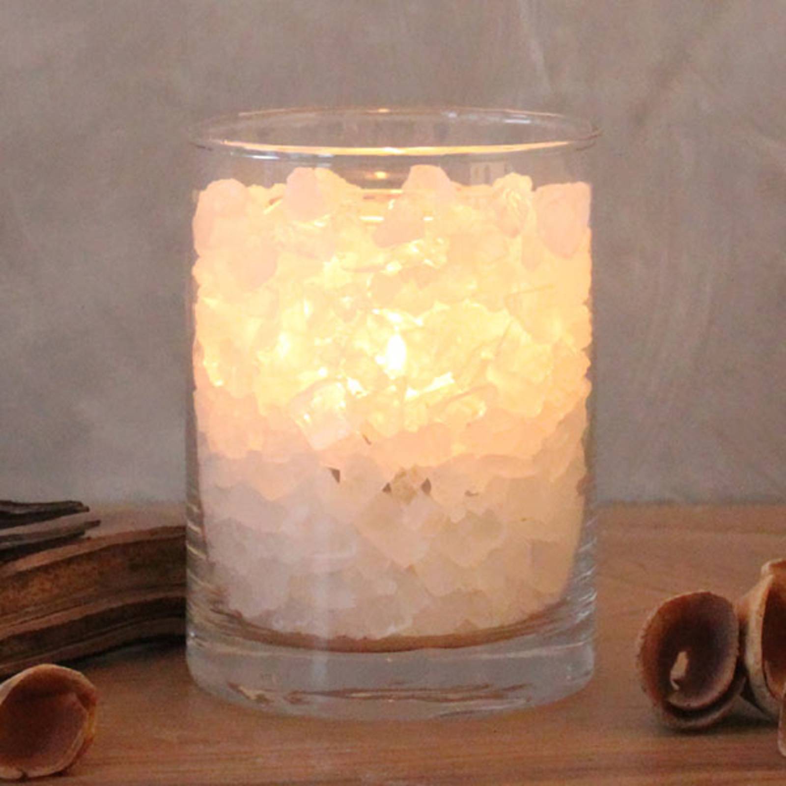 Salzkristall Polarfeuer Glas mit Palmwachs-Kerze von Wagner Life