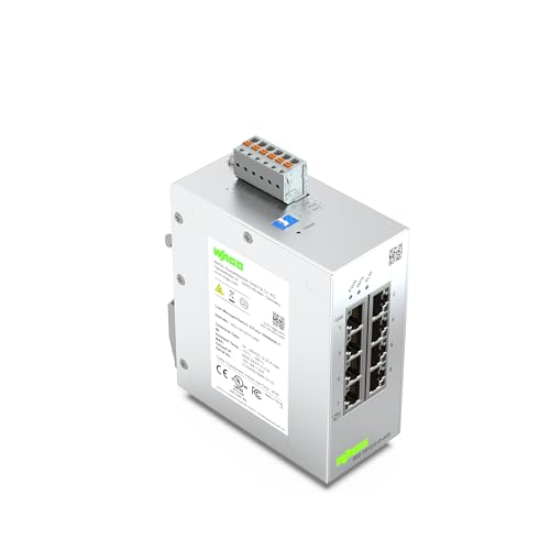 WAGO Industrial-Switch 852-1812 | mit 8 ETHERNET‐Ports 10/100/1000 MBit/s Autonegotiation und Diagnose‐LEDs auf der Vorderseite, unterstützt bis zu 8000 absolute MAC‐Adressen von Wago