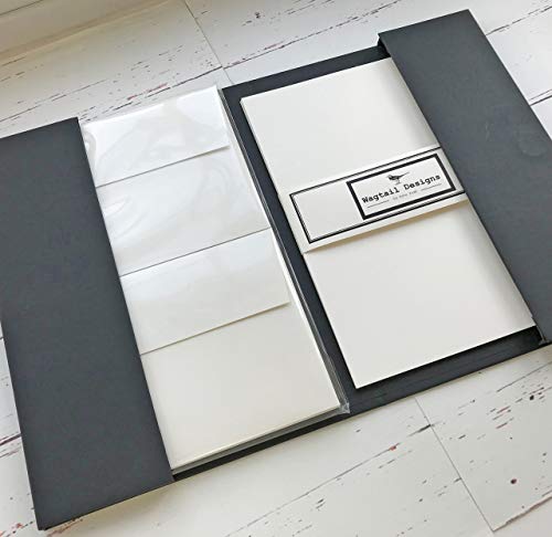 Briefpapier-Geschenkset in wunderschöner, schwarzer Schachtel mit Schleife, blanko, elfenbeinfarben (creme), 18 Blatt Qualitäts-Schreibpapier mit passenden Umschlägen, von Wagtail Designs von Wagtail Designs