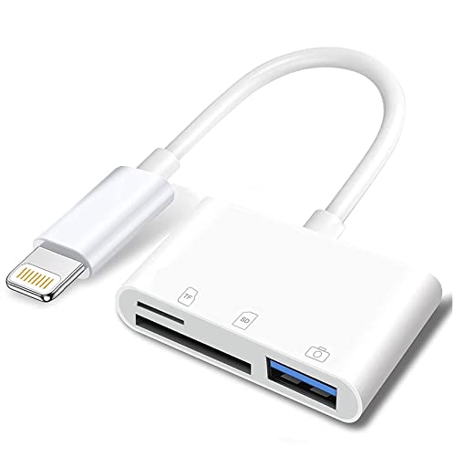 Apple Lightning auf SD & TF Karte USB Kamera Adapter für iPhone/iPad, 3 in 1 Kartenleser USB Dongle für USB Flash Drive, Tastatur, Maus, Hubs, MIDI, Micro SD TF Speicherkarte, Plug & Play von Wahbite