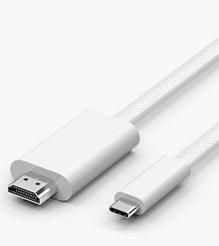 Apple USB-C auf HDMI 4K @ 60Hz Nylon geflochtenes Kabel für iPhone 15 MacBook Pro Air iPad Pro, USB 3.1 Typ C Digital AV HDMI 2.0 Kabel, kompatibel mit Samsung Galaxy S23, Pixelbook, XPS More (Weiß, von Wahbite