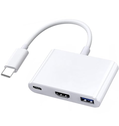 USB-C auf HDMI Multiport Adapter, Typ-C Digital AV Hub mit HDMI (4K @ 60Hz) Ausgang & USB 3.0 Port & 100W PD-Ladeanschluss für Apple MacBook Pro, Air, iPad Pro, Pixelbook, XPS, Galaxy und mehr (weiß) von Wahbite
