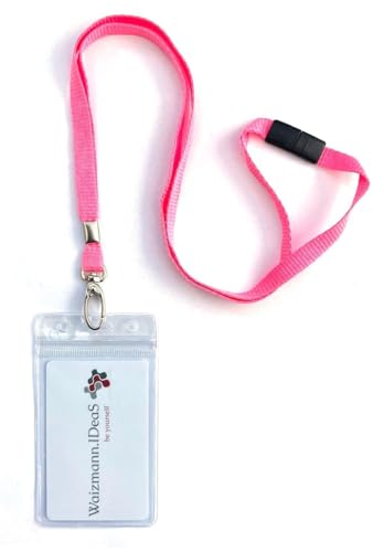 Waizmann.IDeaS® 1x Ausweis-Set Ausweisset Umhängeband ROSA Lanyard Schlüsselband + Ausweishülle Schutzhülle Vinyl Weichplastik Wasserdicht von Waizmann.IDeaS