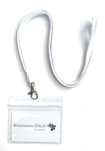 Waizmann.IDeaS® 1x Ausweis-Set Ausweisset Umhängeband WEISS Lanyard Schlüsselband + Ausweishülle Schutzhülle Vinyl Weichplastik Wasserdicht von Waizmann.IDeaS
