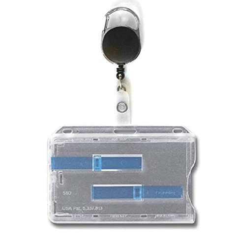 Waizmann.IDeaS® 1x Ausweisset - STAHLSEIL Ausweisjojo Jojo Zipper oval + Kartenhülle für 2 Karten mit 2 BLAUE Ausschieber - Kartenhalter Ausweishülle horizontal GROSSE FARBAUSWAHL von Waizmann.IDeaS