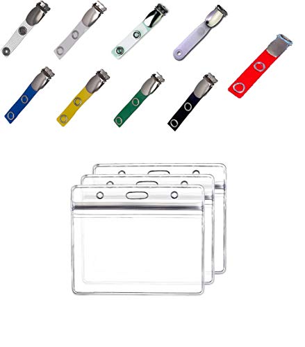 Waizmann.IDeaS® 1x HORIZONTAL SCHWARZ Ausweishülle Schutzhülle Vinyl Weichplastik Wasserdicht + HosenträgerClip Klipp Lasche Metalldruckknopfverschluss von Waizmann.IDeaS