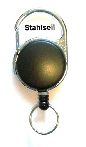Waizmann.IDeaS® 1x STAHLSEIL Drahtseil Ausweisjojo Jojo Zipper Ausweishalter Kartenhalter Schlaufenclip Aufrollmechanismus Schlüsselanhänger RUND von Waizmann.IDeaS