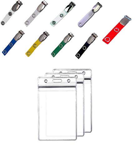 Waizmann.IDeaS® 1x VERTIKAL TRANSPARENT Ausweishülle Schutzhülle Vinyl Weichplastik Wasserdicht + HosenträgerClip Klipp Lasche Metalldruckknopfverschluss von Waizmann.IDeaS